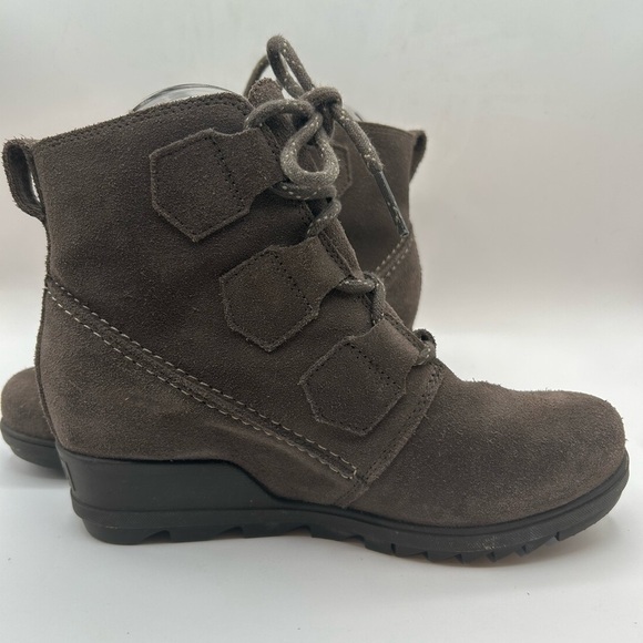Women’s Sorel Evie Lace  MAJOR Wedge Boots Wmn's 7 Leather Suede Gray - Picture 5 of 11